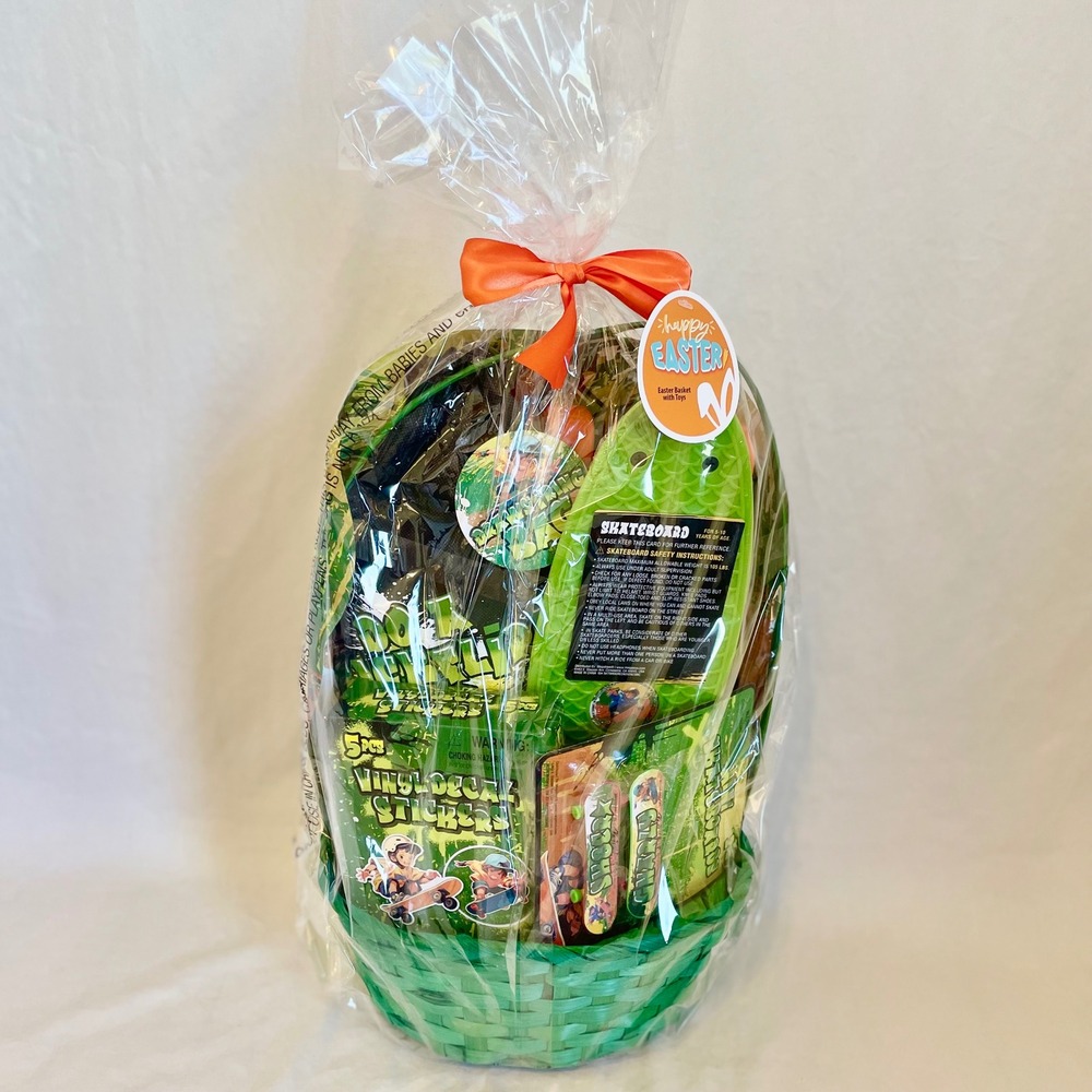 Kids Skateboard Easter Basket Gift Set Green Skateboard Stickers Activities NEW